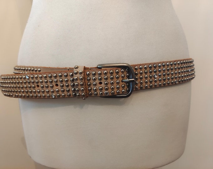 Regular Beige Real Leather Studded Belt by Baelte Kompagniet