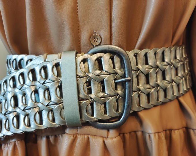 Extra Long Wide Real Leather Adjustable Silver Belt by Street One