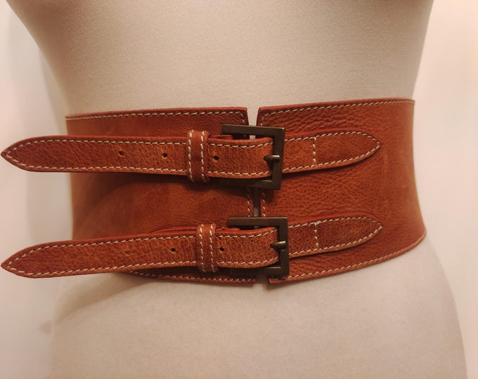 Extra Wide Brown Real Leather Handmade Belt by Moroccan Bazaar