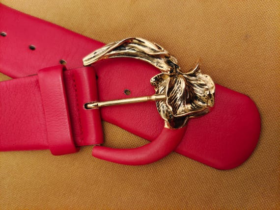 Wide Red Real Leather Vintage 90's Belt by Stephen Collins - Etsy