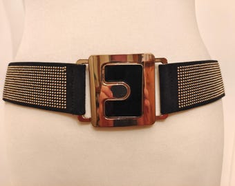 Wide Black Elastic Belt With Golden Buckle by Dorothy Perkins