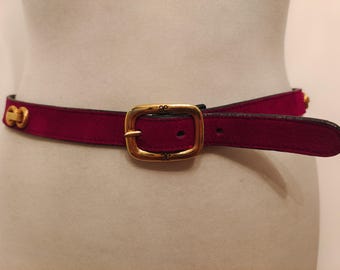 80's Vintage Magenta Real Leather Belt by Elegance Boutique Made in France