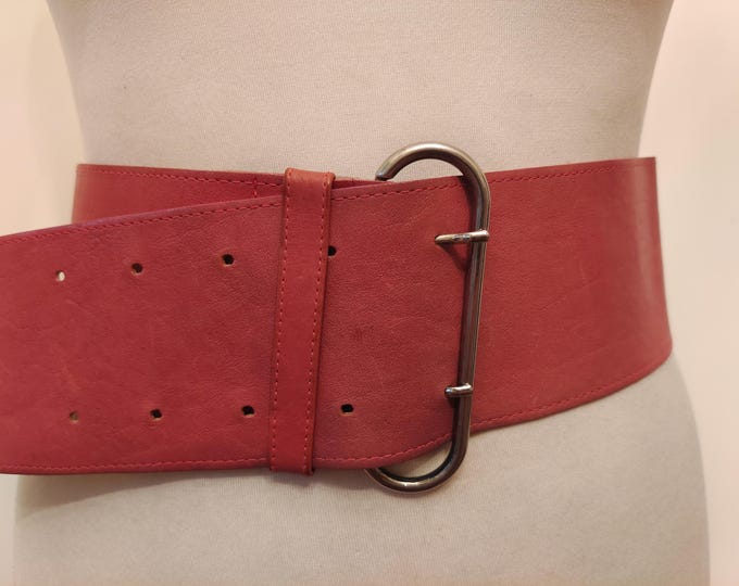 80's Vintage Wide Pink Real Leather Belt by Schuchard & Friese Made in Germany