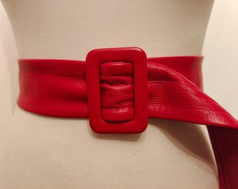 80's Vintage Red Real Leather Adjustable Belt by Victory