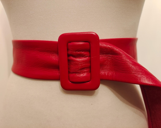 80's Vintage Red Real Leather Adjustable Belt by Victory