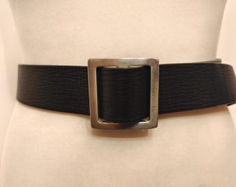 Black Real Leather Adjustable Belt With Silver Buckle by DS.Lab Made in Italy