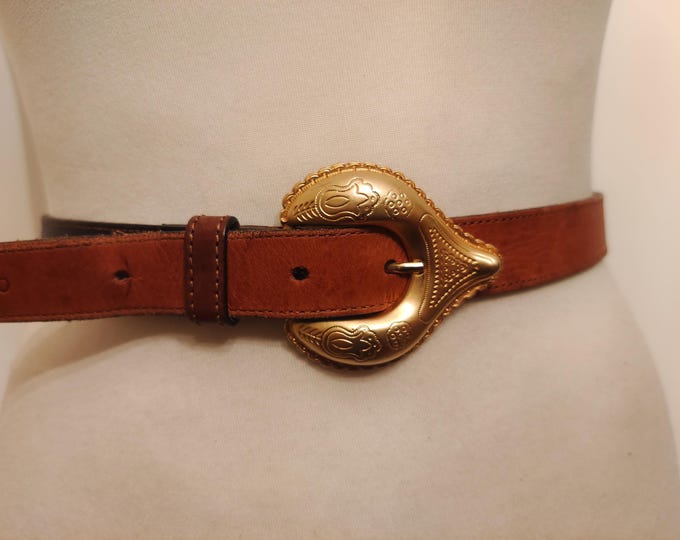Brown Real Leather Belt With Golden Metal Buckle by Roccobarocco