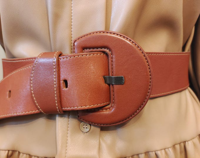 90's Vintage Brown Real Leather Belt
