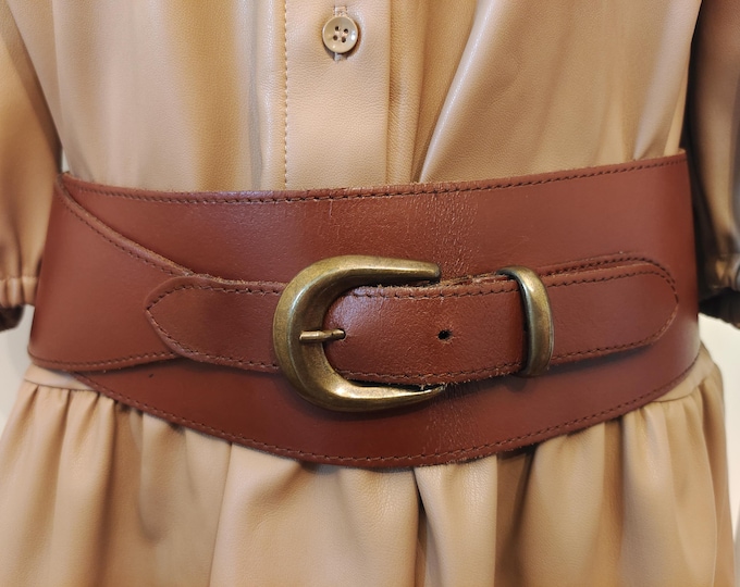 90's Vintage Extra Wide Brown Real Leather Belt