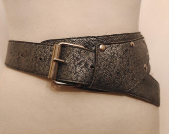 80's Vintage Grey Faux Leather Belt