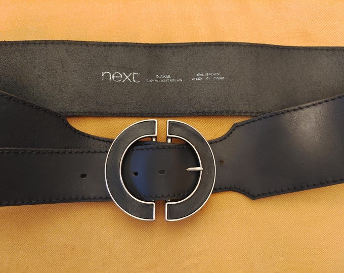 Extra Long Wide Heavy Real Leather Black Belt by NEXT (120 cm/ 47.2")