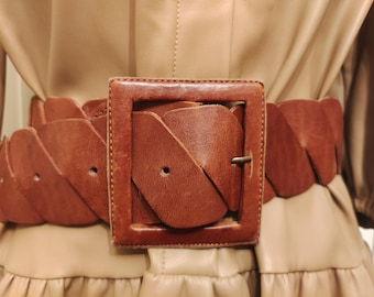 Wide Brown Real Leather Belt by Strenesse Blue Made in Italy 