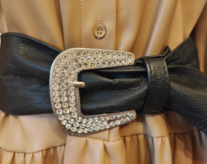 Extra Wide Black Real Leather Belt by Denny Rose