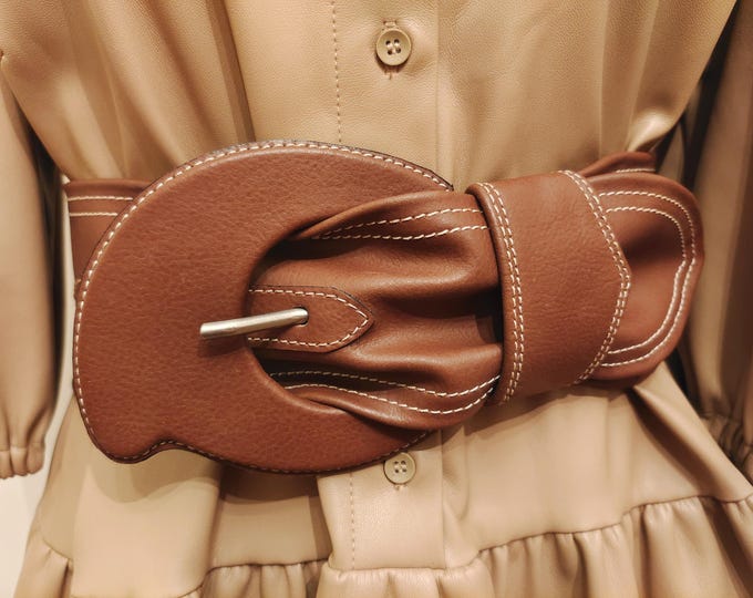 90's Vintage Extra Wide Brown Real Leather Belt