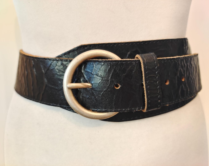 Wide Black Real Leather Belt With Metal Buckle by Pepe Jeans