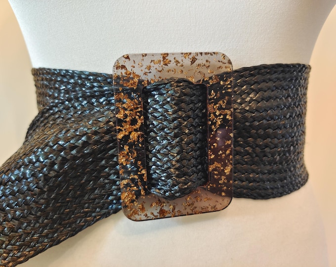 Extra Wide Black Adjustable Belt With Plastic Buckle