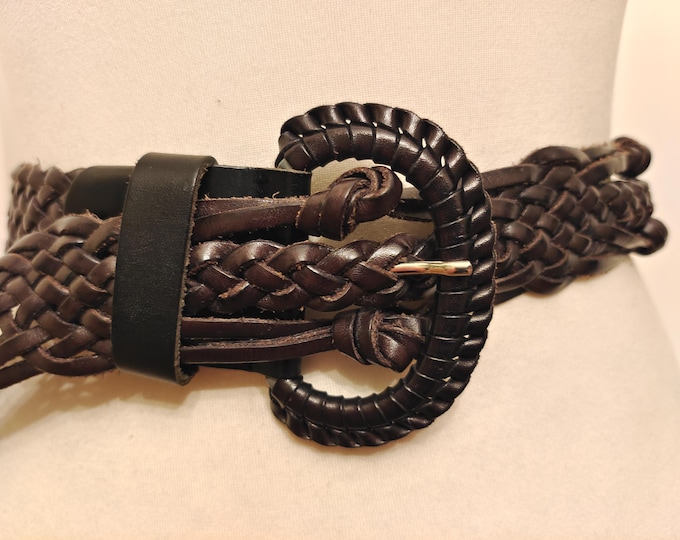 90's Vintage Dark Brown Real Leather Braided Belt by Depeche Made in Italy