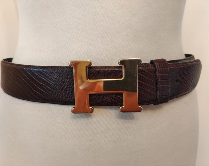 80's Vintage Brown Real Leather Belt With Golden Metal Buckle by Jacoby Made in Germany