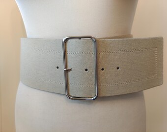 Extra Wide Beige Fabric Belt With SIlver Buckle by NA-KD