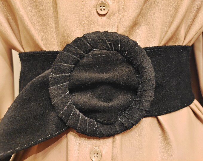 Extra Long Wide Black Real Suede Adjustable Belt by Answear Lab