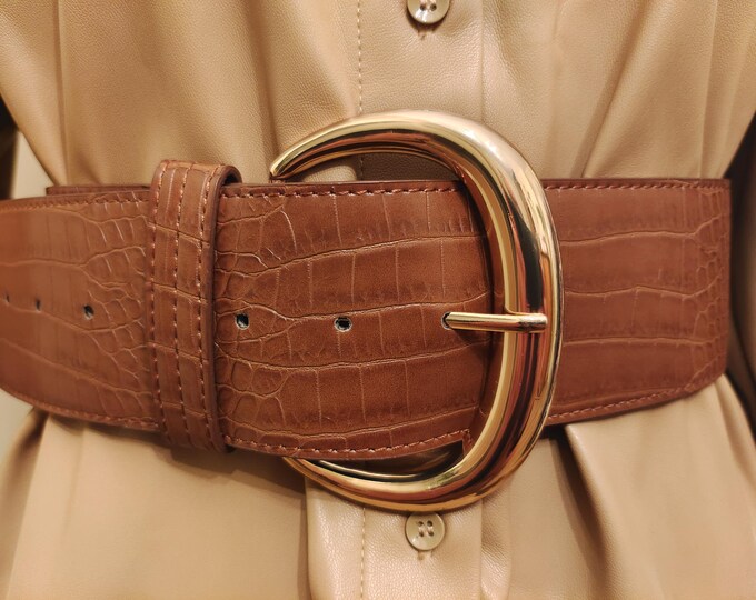 Wide Brown Faux Leather Belt With Big Golden Metal Buckle by Mohito