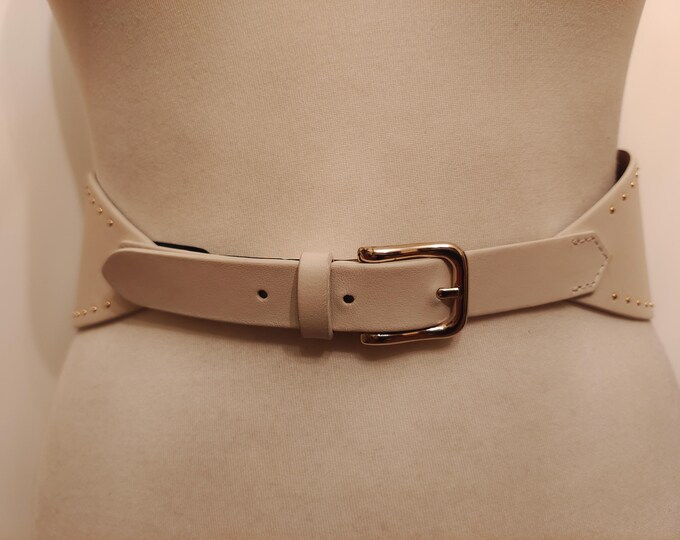 Wide Cream Real Leather Belt by SEZANE Made in Portugal