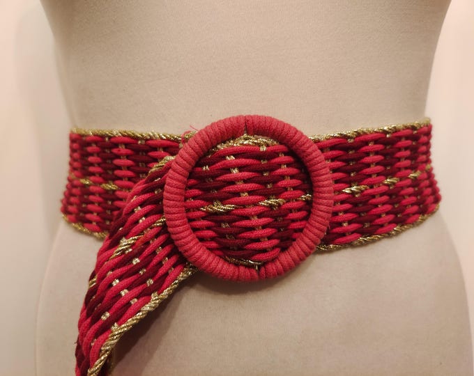 Extra Long Wide Fabric Pink & Gold Adjustable Belt With Ring Buckle