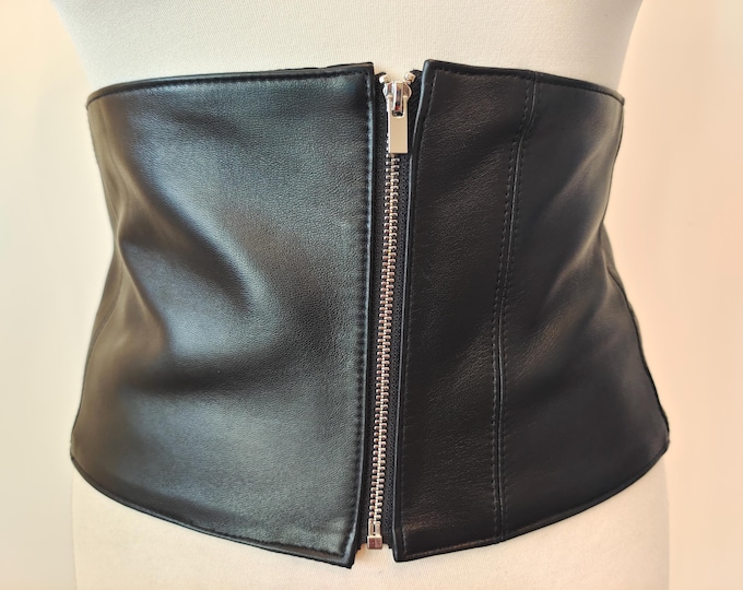 Extra Wide Black Real Leather Corset Belt by ZARA