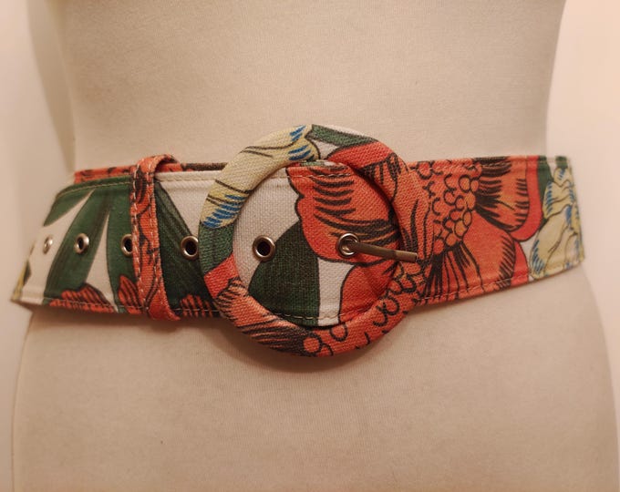 80's Vintage Fabric Flower Belt With Ring Buckle