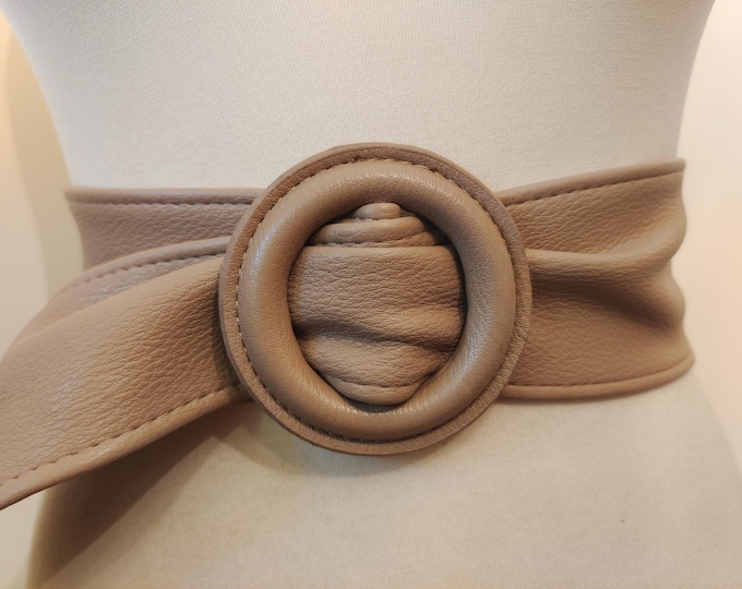 Wide Light Brown Faux Leather Adjustable Belt