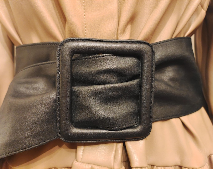 90's Vintage Extra Wide Black Real Leather Adjustable Belt