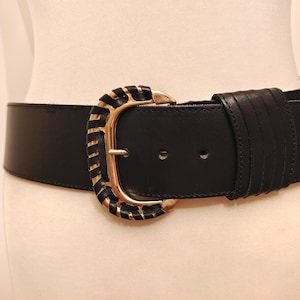 Breiter Schwarzer Echt Leder Vintage 80er Gürtel