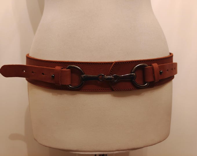 Wide Brown Real Leather Belt With Metal Buckle Made in Italy