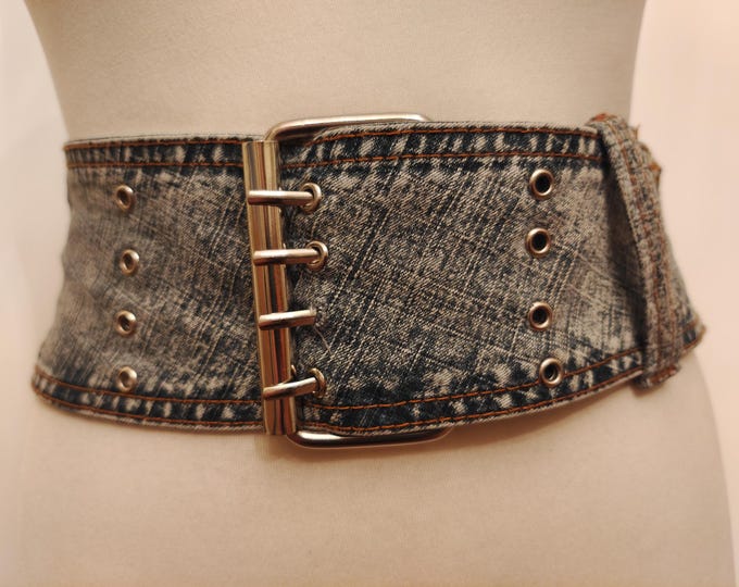 Extra Wide Washed Denim Jeans Adjustable Belt