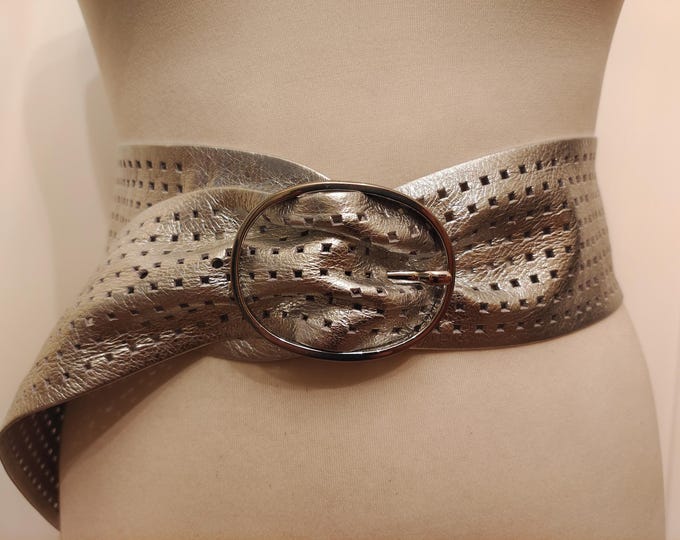 Wide Silver Real Soft Leather Belt by Madeleine