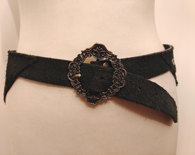 90's Vintage Extra Wide Black Real Leather Belt Made in Korea