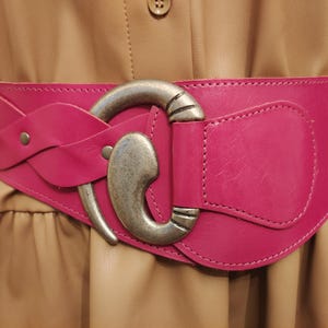 Fuchsia Leather Belt - Etsy display picture 2