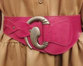Flower Leather Belt in METALLIC Hot PINK. Waist, Overall or  display picture 1
