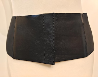 Extra Wide Black Elastic Leather Corset Belt by Simple