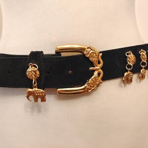 Leather suede vintage belt black gold bead main image 0