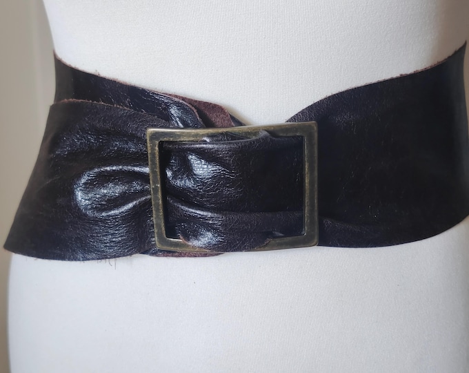 Cortefiel Vintage Wide Brown Leather Belt Made in Spain