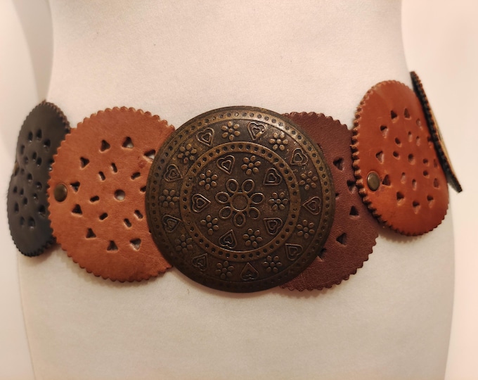 Wide Real Leather Adjustable Belt With Round Metal Buckle