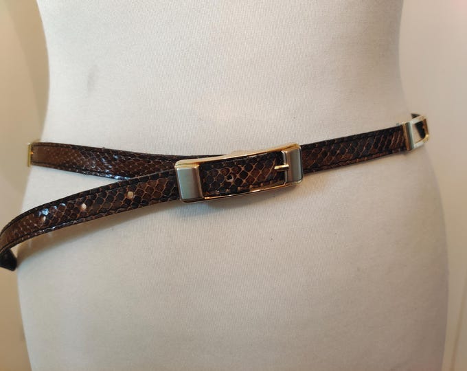 90's Vintage Brown Real Leather Belt With Golden Metal Buckle