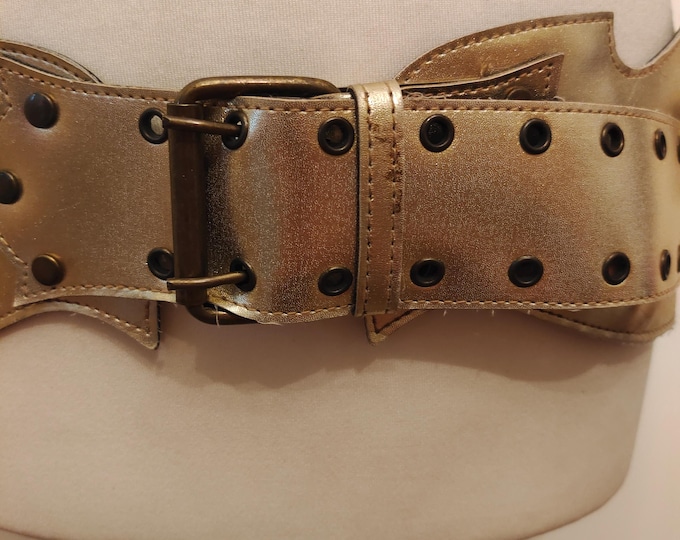 90's Vintage Golden Faux Leather Double Prong Pocket Belt