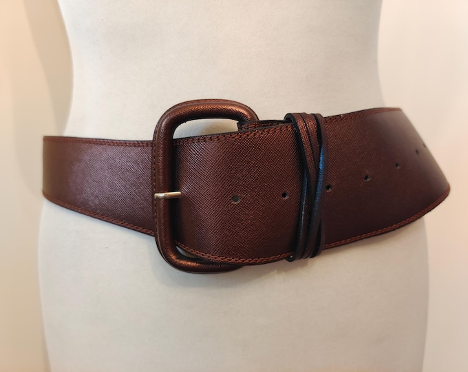 80's Vintage Wide Cuprum Real Leather Belt by LuAna