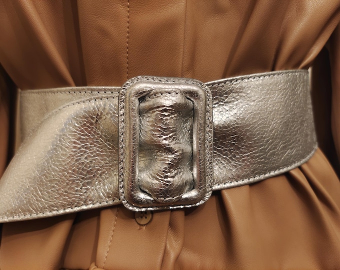 Wide Silver Real Leather Adjustable Belt by Next