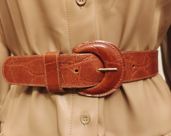 90's Vintage Regular Brown Real Leather Belt