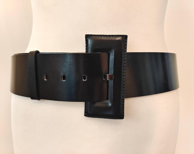 Wide Real Leather Black Belt by Simple