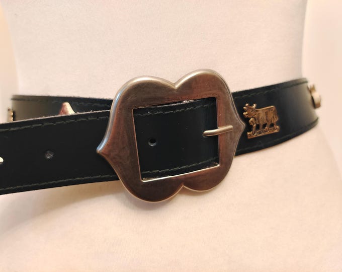 80's Vintage Dark Green Real Leather Belt