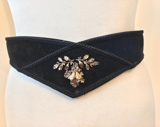 80's Vintage Wide Black Faux Leather Belt